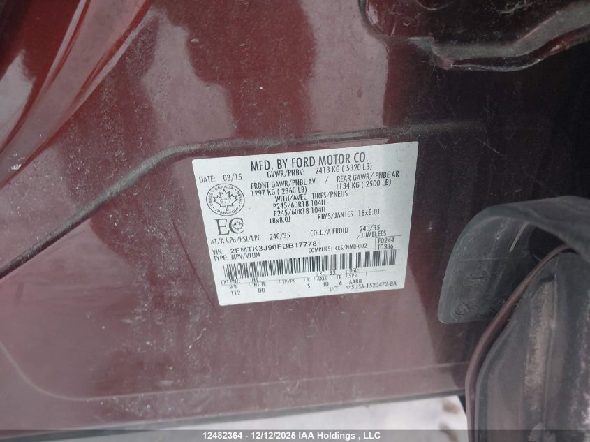 2015 Ford Edge Sel VIN: 2FMTK3J90FBB17778 Lot: 12482364