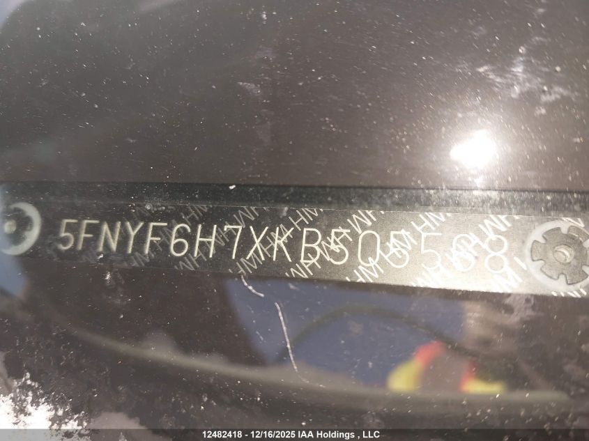 2019 Honda Pilot Ex-L Navi VIN: 5FNYF6H7XKB505568 Lot: 12482418