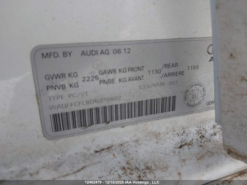 2013 Audi A4 2.0T Premium VIN: WAUFFCFL8DN010602 Lot: 12482479