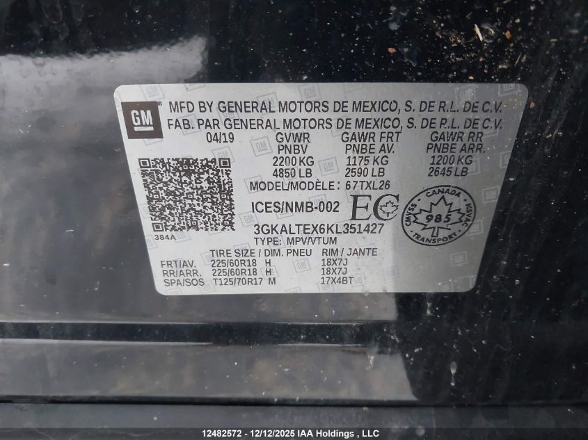 2019 GMC Terrain Sle VIN: 3GKALTEX6KL351427 Lot: 12482572