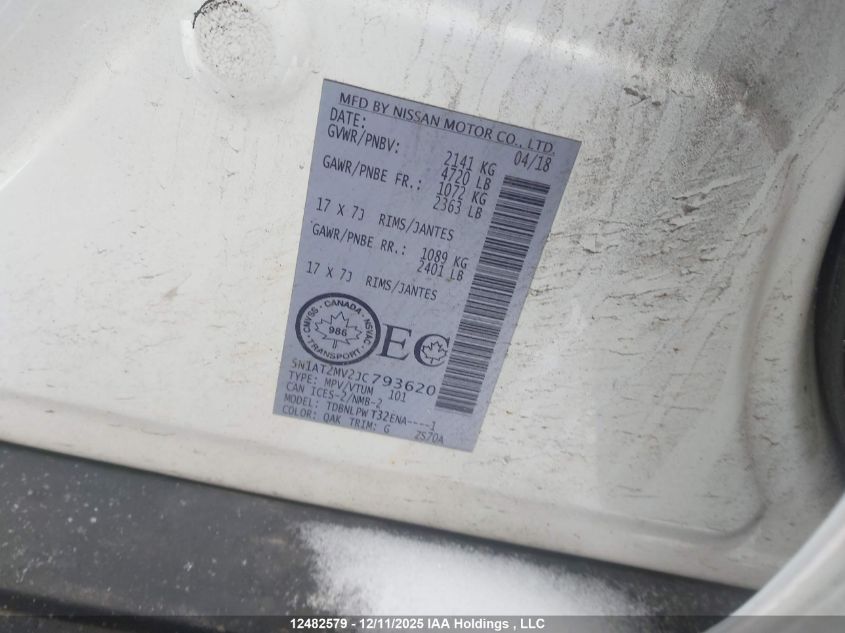 2018 Nissan Rogue Midnight Edition/S/Sl/Sl W/Propilot Assist/Sv VIN: 5N1AT2MV2JC793620 Lot: 12482579