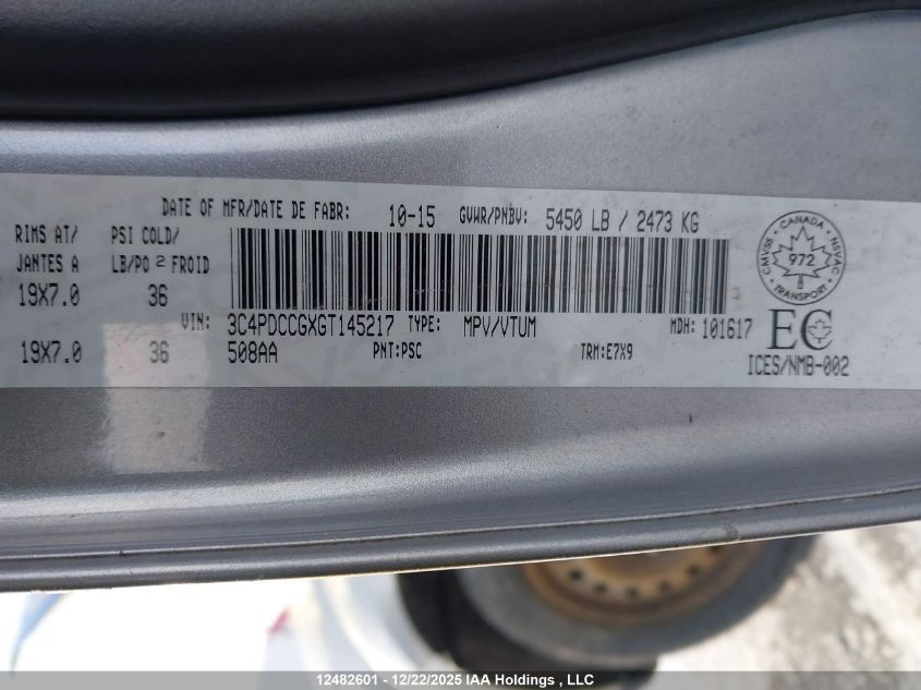 2016 Dodge Journey Sxt/Limited VIN: 3C4PDCCGXGT145217 Lot: 12482601