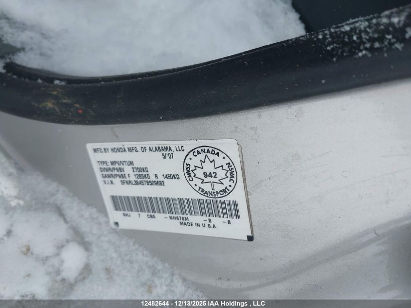 2007 Honda Odyssey Ex VIN: 5FNRL38457B509682 Lot: 12482644