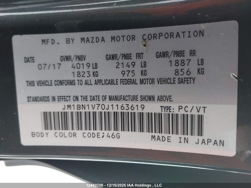 2018 Mazda Mazda3 50Th Anniversary Edition/Gs/Se VIN: JM1BN1V70J1163619 Lot: 12482708