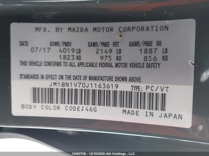 2018 Mazda Mazda3 50Th Anniversary Edition/Gs/Se VIN: JM1BN1V70J1163619 Lot: 12482708