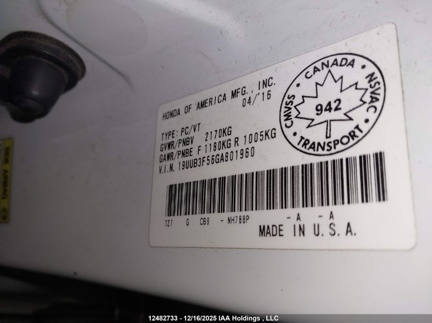 2016 Acura Tlx Tech VIN: 19UUB3F56GA801960 Lot: 12482733