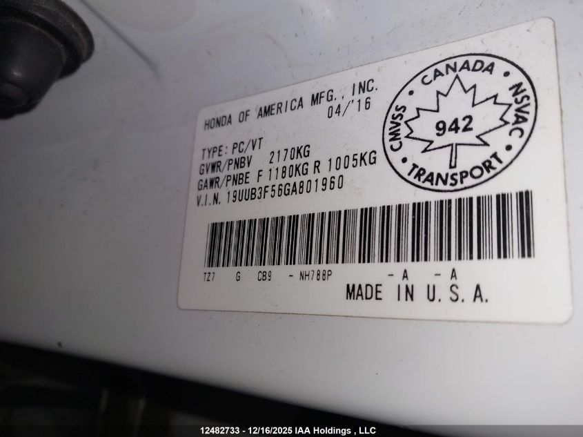 2016 Acura Tlx Tech VIN: 19UUB3F56GA801960 Lot: 12482733