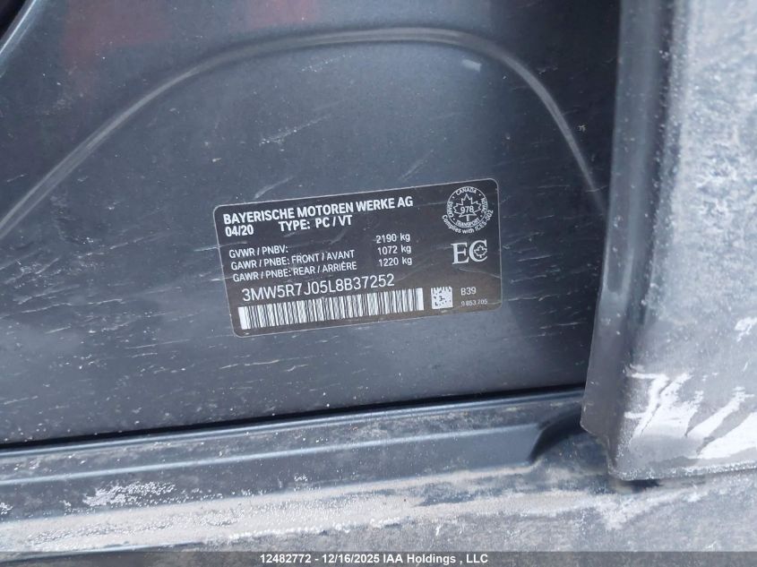 2020 BMW 330Xi VIN: 3MW5R7J05L8B37252 Lot: 12482772