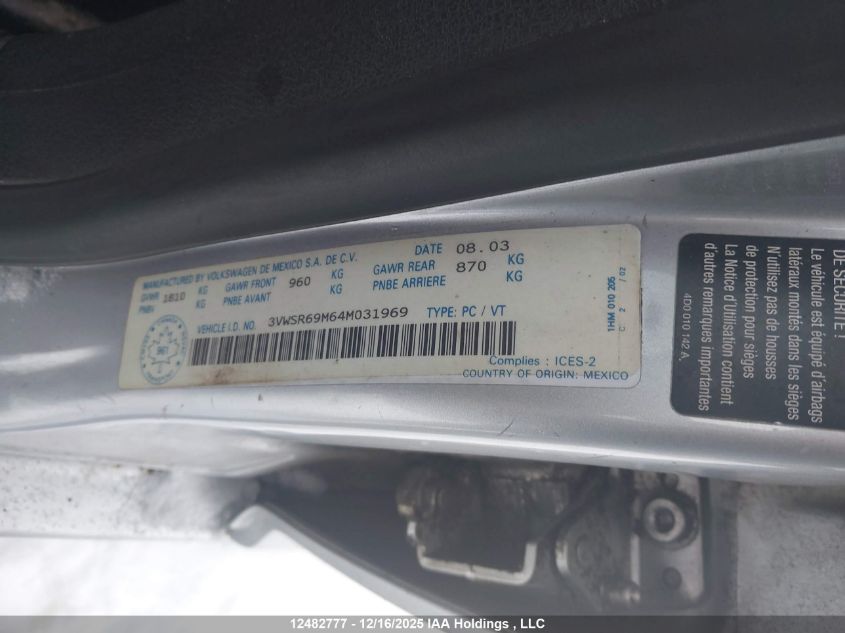 2004 Volkswagen Jetta Gls Tdi VIN: 3VWSR69M64M031969 Lot: 12482777