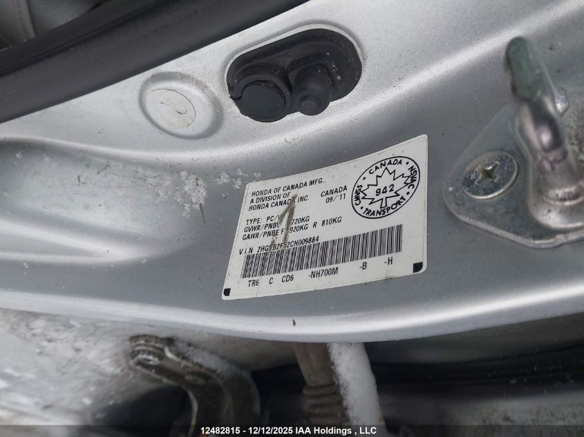 2012 Honda Civic Lx VIN: 2HGFB2F52CH009884 Lot: 12482815