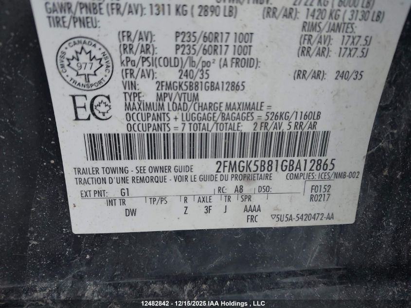 2016 Ford Flex Se VIN: 2FMGK5B81GBA12865 Lot: 12482842