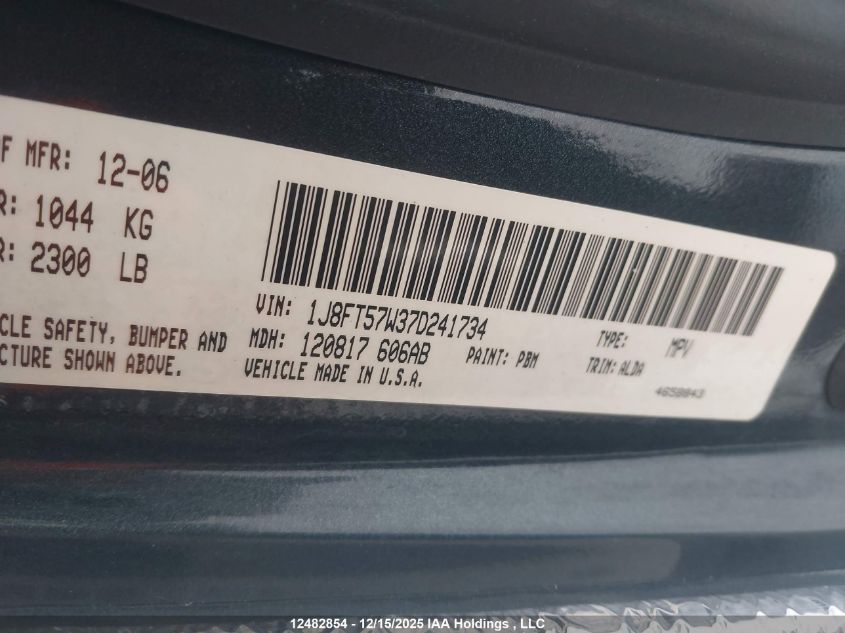 2007 Jeep Compass VIN: 1J8FT57W37D241734 Lot: 12482854