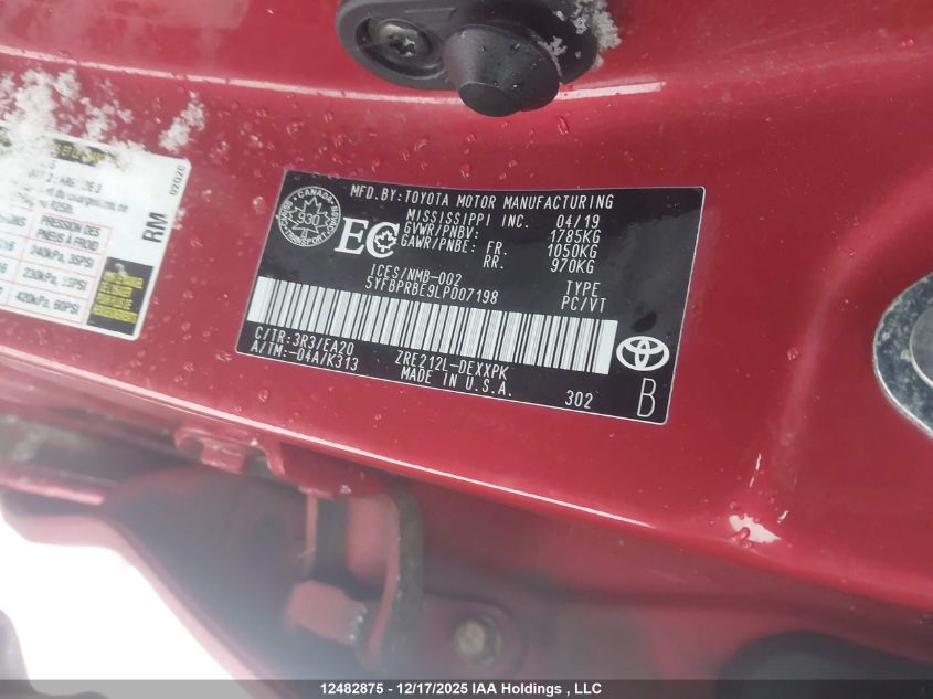 2020 Toyota Corolla Le VIN: 5YFBPRBE9LP007198 Lot: 12482875