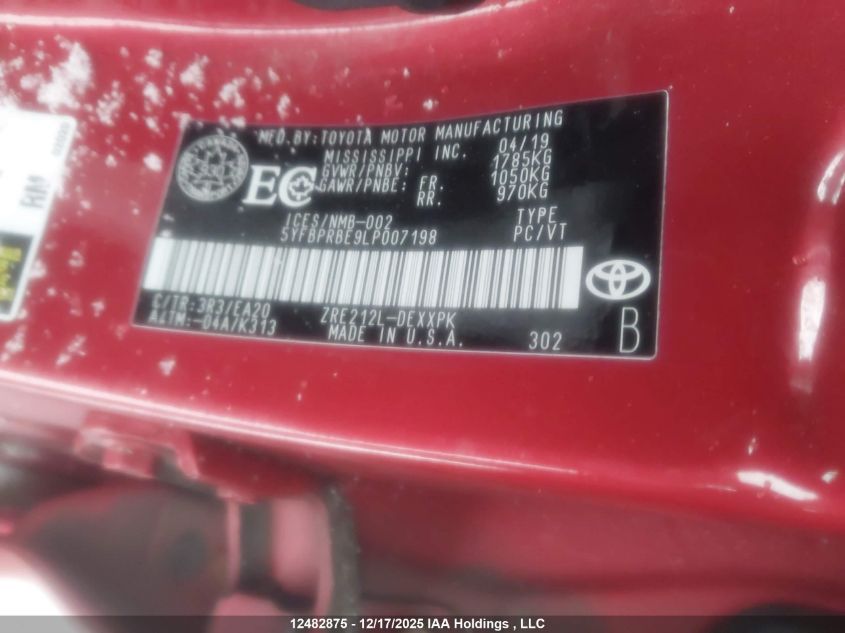 2020 Toyota Corolla Le VIN: 5YFBPRBE9LP007198 Lot: 12482875