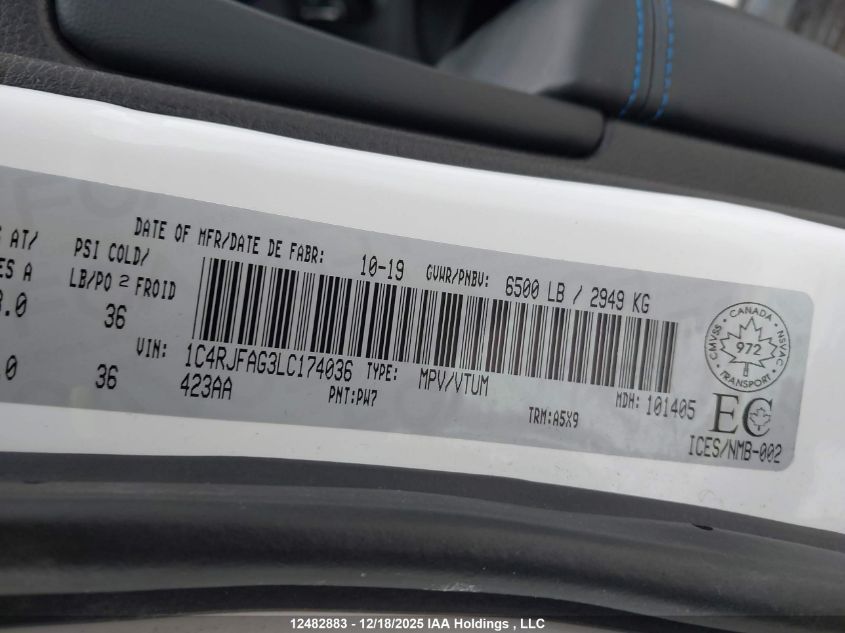 2020 Jeep Grand Cherokee Laredo VIN: 1C4RJFAG3LC174036 Lot: 12482883