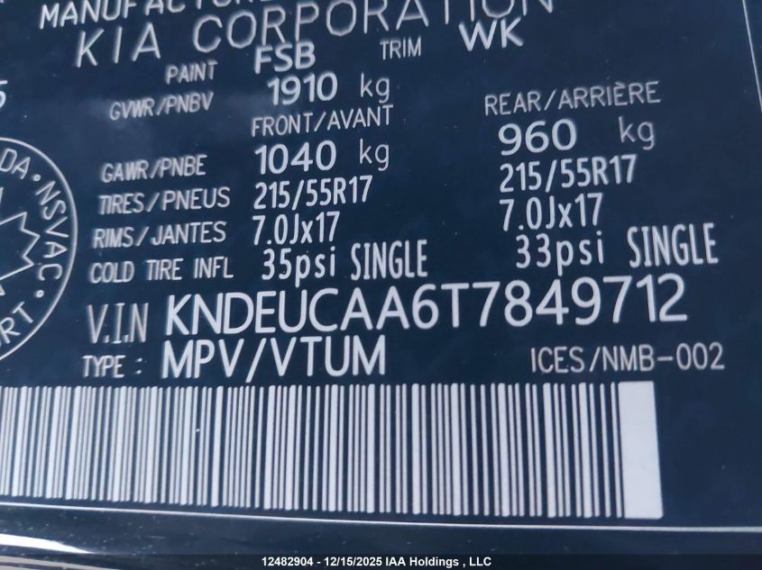 2026 Kia Seltos Ex/Ex Premium VIN: KNDEUCAA6T7849712 Lot: 12482904