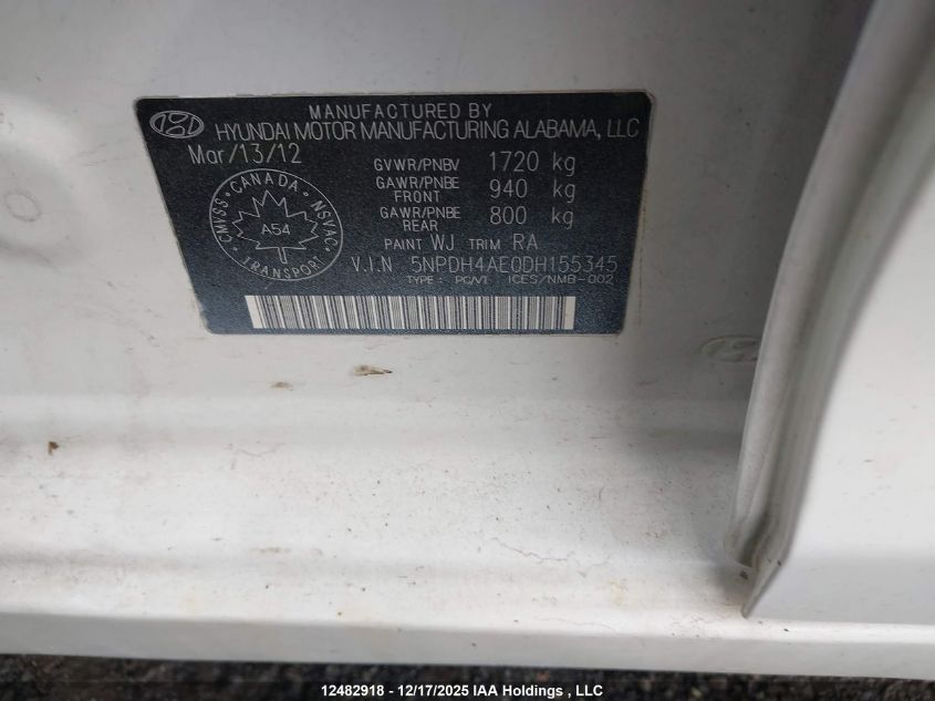 2013 Hyundai Elantra Gls/Limited VIN: 5NPDH4AE0DH155345 Lot: 12482918