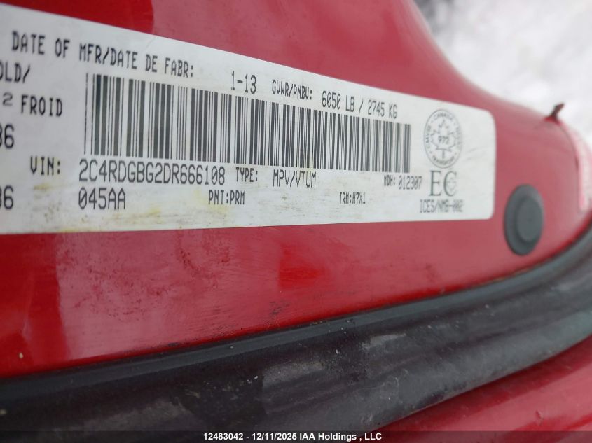 2013 Dodge Grand Caravan Se/Sxt VIN: 2C4RDGBG2DR666108 Lot: 12483042