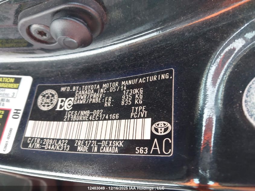 2014 Toyota Corolla S VIN: 2T1BURHE4EC174166 Lot: 12483049