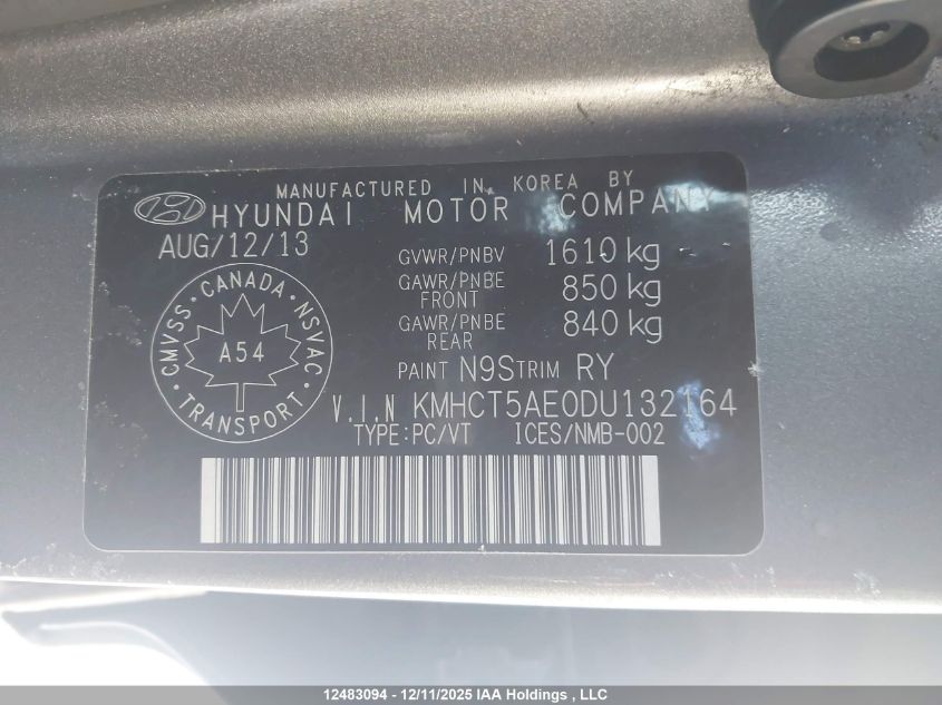 2013 Hyundai Accent VIN: KMHCT5AE0DU132164 Lot: 12483094