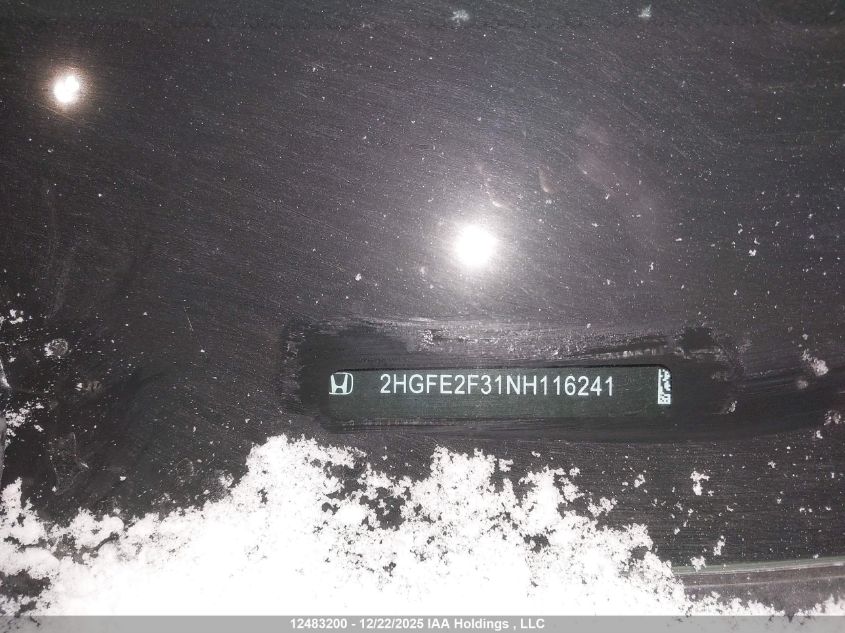 2022 Honda Civic Ex VIN: 2HGFE2F31NH116241 Lot: 12483200