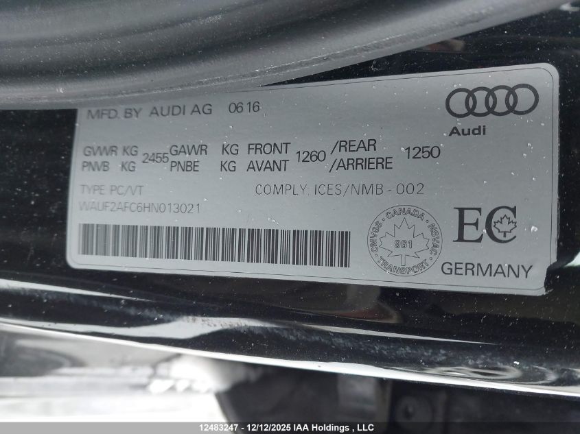 2017 Audi A6 3.0T Progressiv VIN: WAUF2AFC6HN013021 Lot: 12483247