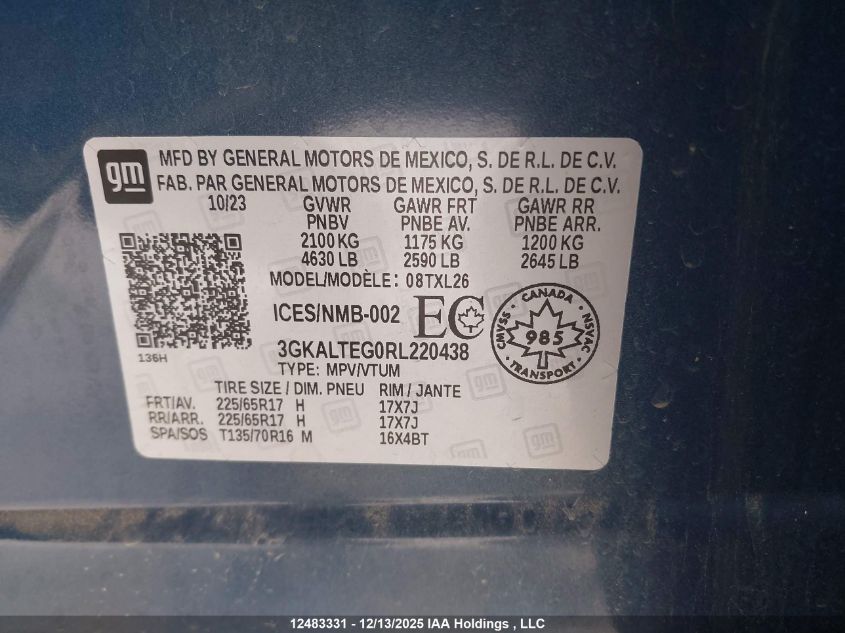 2024 GMC Terrain Sle VIN: 3GKALTEG0RL220438 Lot: 12483331