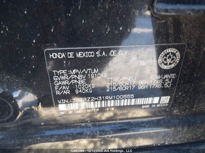 2024 Honda Hr-V Lx-B VIN: 3CZRZ2H31RM100555 Lot: 12483394