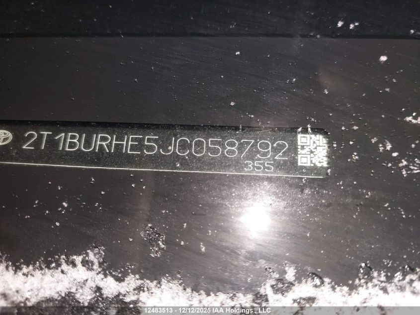 2018 Toyota Corolla Se VIN: 2T1BURHE5JC058792 Lot: 12483513