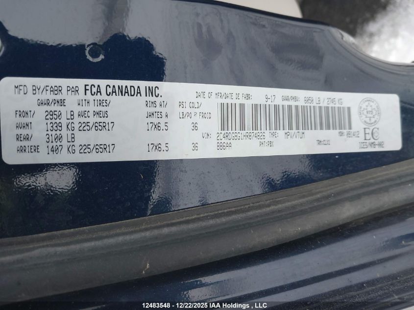 2017 Dodge Grand Caravan Cvp/Sxt VIN: 2C4RDGBG1HR874826 Lot: 12483548