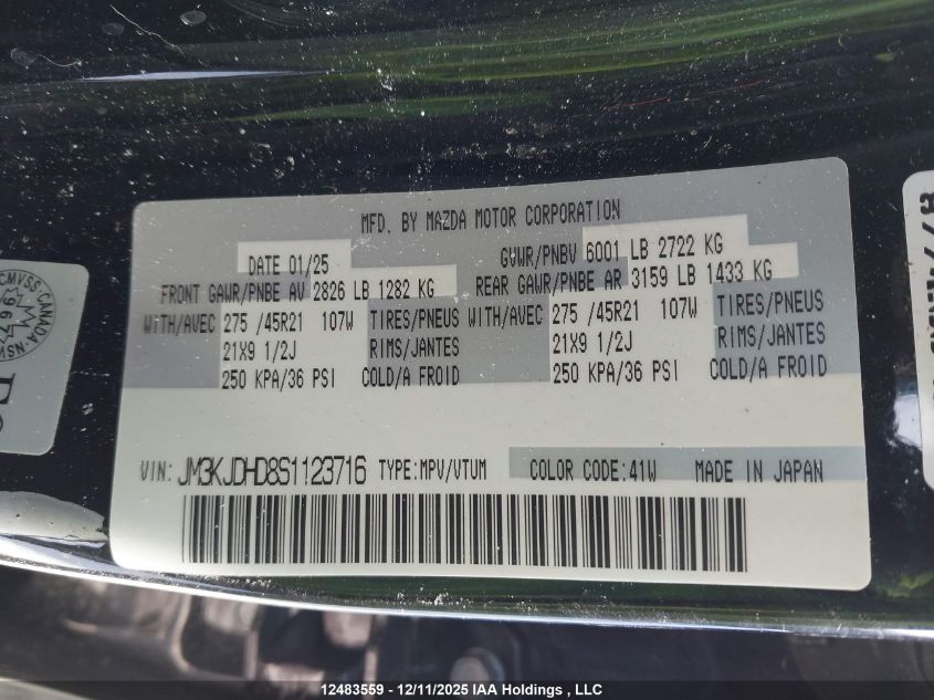 2025 Mazda Cx-70 Premium VIN: JM3KJDHD8S1123716 Lot: 12483559