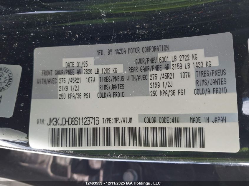 2025 Mazda Cx-70 Premium VIN: JM3KJDHD8S1123716 Lot: 12483559