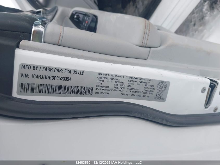 2023 Jeep Grand Cherokee Overland VIN: 1C4RJHDG3PC523354 Lot: 12483580