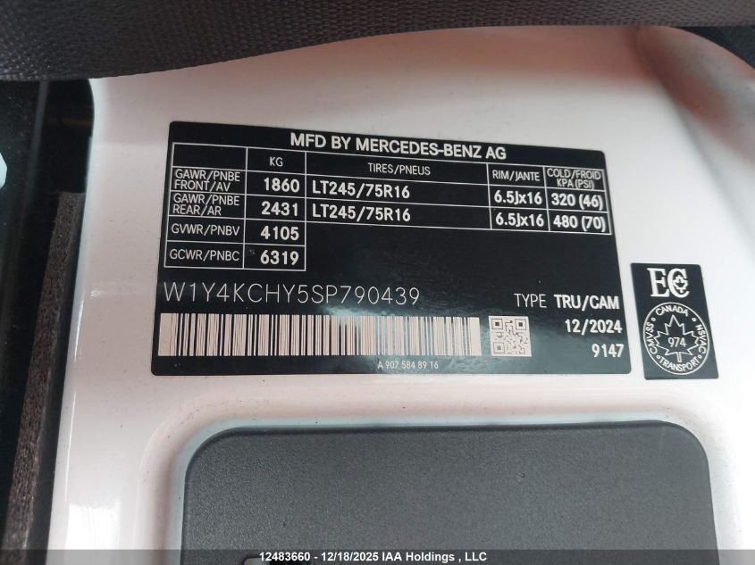 2025 Mercedes-Benz Sprinter 2500 VIN: W1Y4KCHY5SP790439 Lot: 12483660