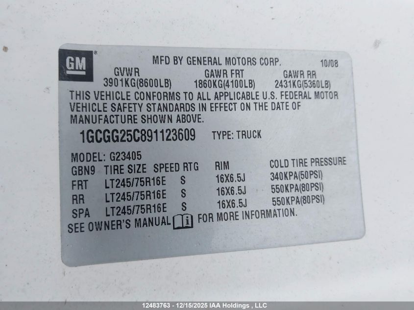 2009 Chevrolet Express G2500 VIN: 1GCGG25C891123609 Lot: 12483763