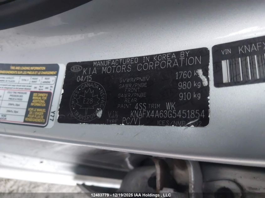 2016 Kia Forte 1.8L Lx/1.8L Lx+ VIN: KNAFX4A63G5451854 Lot: 12483779