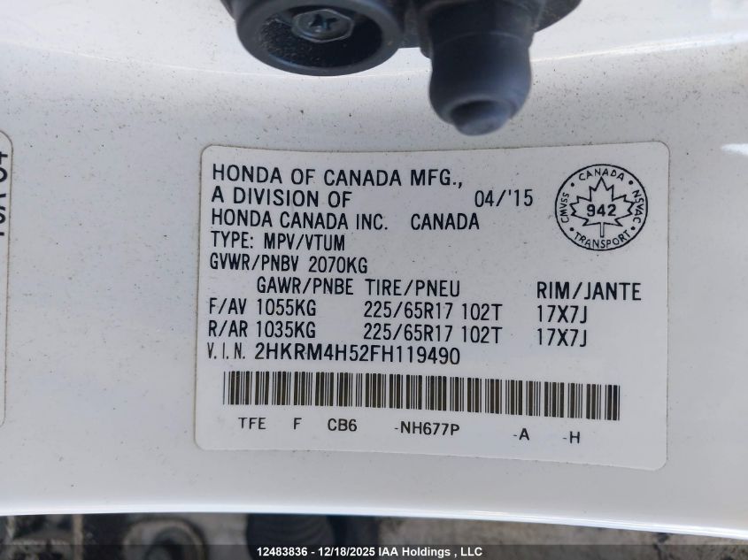 2015 Honda Cr-V Ex VIN: 2HKRM4H52FH119490 Lot: 12483836