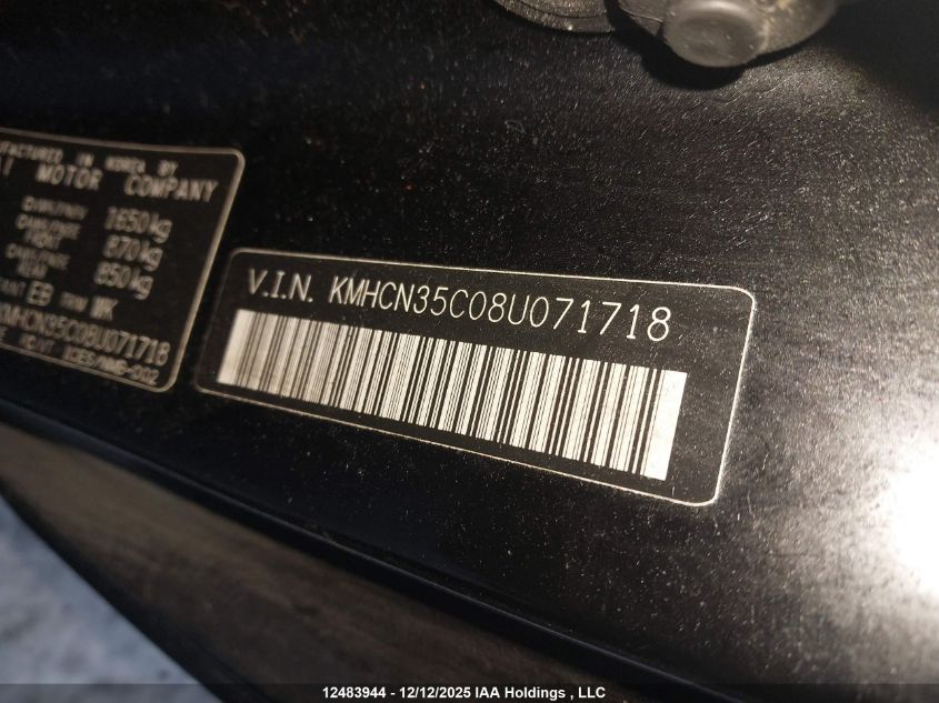 2008 Hyundai Accent Gl/Gl Sport/L VIN: KMHCN35C08U071718 Lot: 12483944