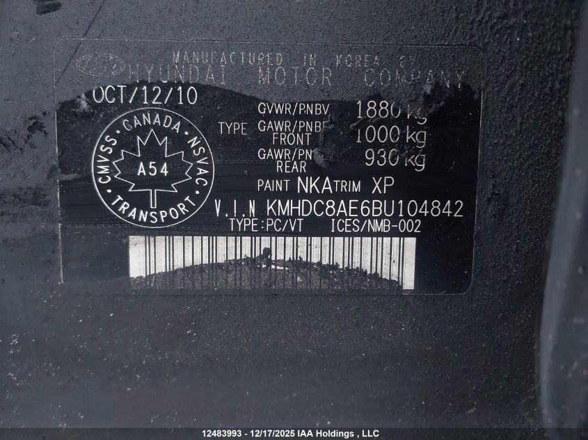 2011 Hyundai Elantra VIN: KMHDC8AE6BU104842 Lot: 12483993