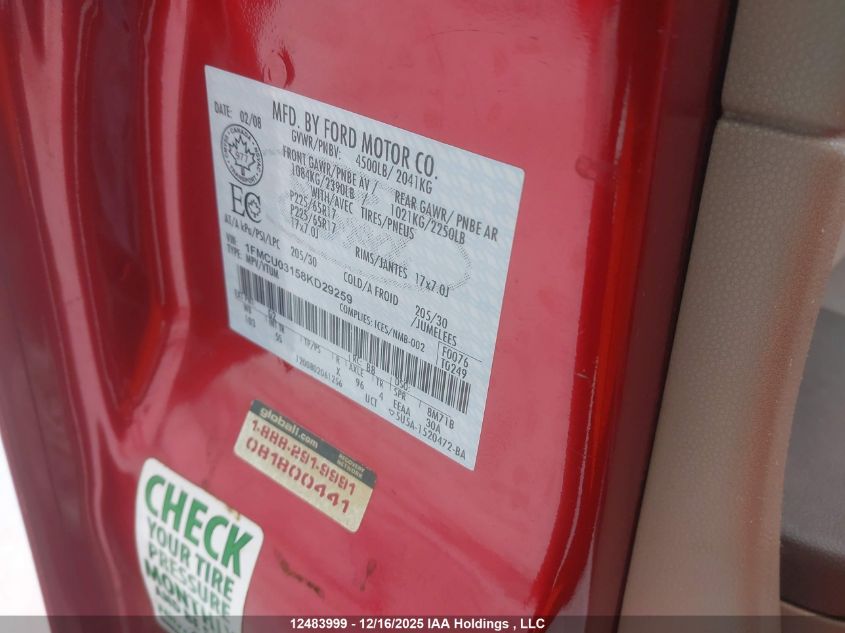 2008 Ford Escape VIN: 1FMCU03158KD29259 Lot: 12483999