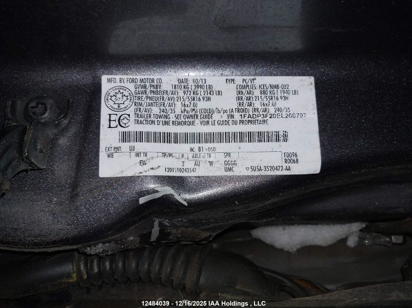 2014 Ford Focus Se VIN: 1FADP3F20EL200797 Lot: 12484039