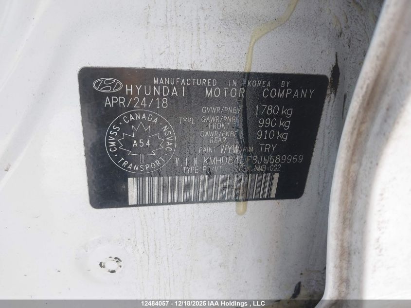 2018 Hyundai Elantra Gl VIN: KMHD84LF8JU689969 Lot: 12484057