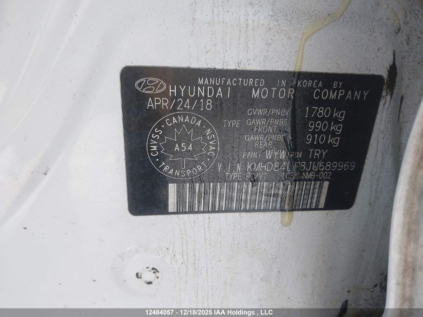 2018 Hyundai Elantra Gl VIN: KMHD84LF8JU689969 Lot: 12484057