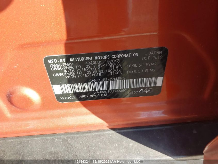 2020 Mitsubishi Rvr Es/Se VIN: JA4AJ3AU3LU602290 Lot: 12484324