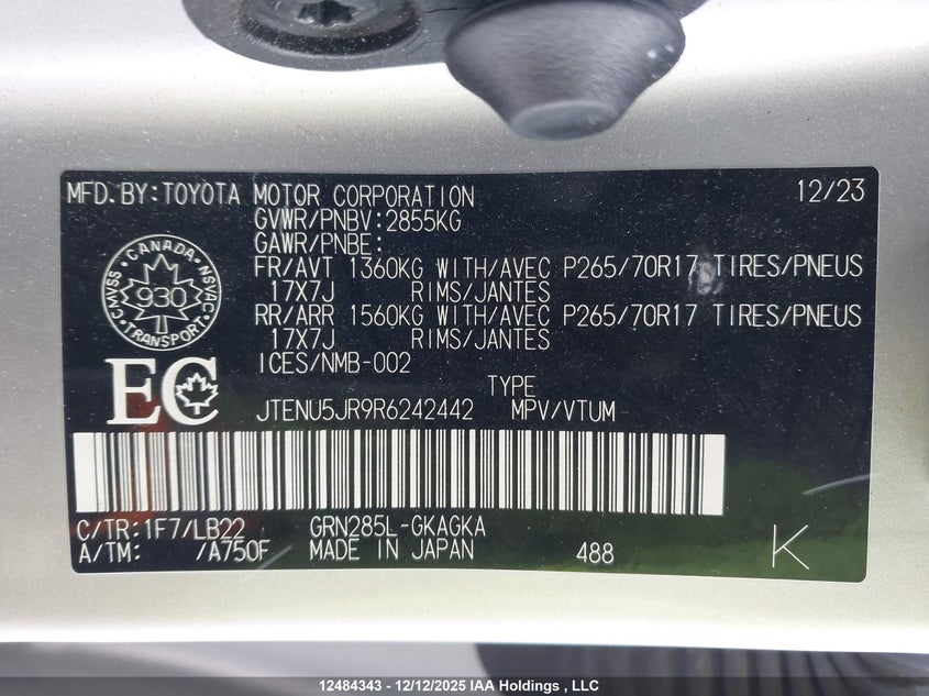 JTENU5JR9R6242442 2024 TOYOTA 4RUNNER photo no. 9
