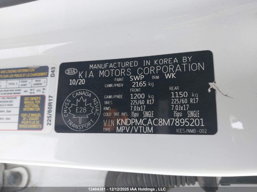 2021 Kia Sportage Lx/Lx S VIN: KNDPMCAC8M7895201 Lot: 12484381