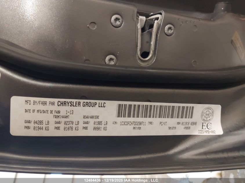 2013 Dodge Dart VIN: 1C3CDFCH7DD230711 Lot: 12484436