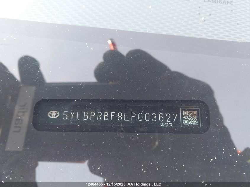 2020 Toyota Corolla Le VIN: 5YFBPRBE8LP003627 Lot: 12484455