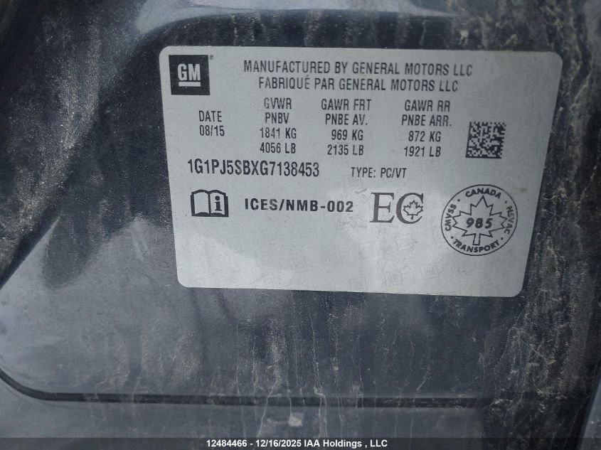 2016 Chevrolet Cruze Limited Eco VIN: 1G1PJ5SBXG7138453 Lot: 12484466