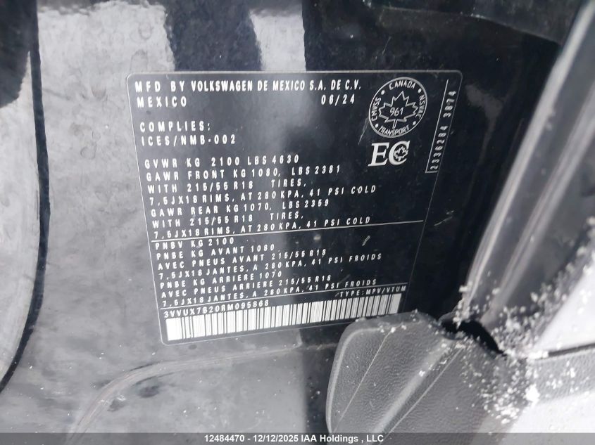 2024 Volkswagen Taos Se VIN: 3VVUX7B20RM095868 Lot: 12484470